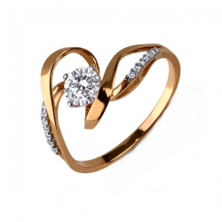 Кольцо из красного золота с камнями Фианит, Swarovski